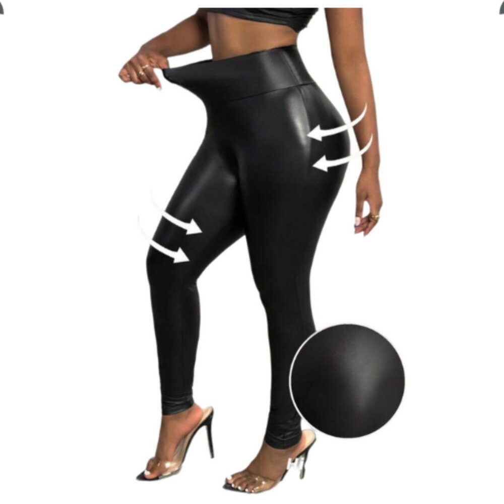 💥🚀💥 SHEIN High Waist Faux Leather Leggings Size S Black Shaping Tummy Control